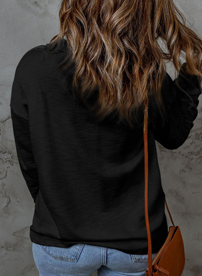 Casual Long Sleeve Waffle Knit Plus Size Shirts Blouses Pullovers Button Front Turn-down Neck Top