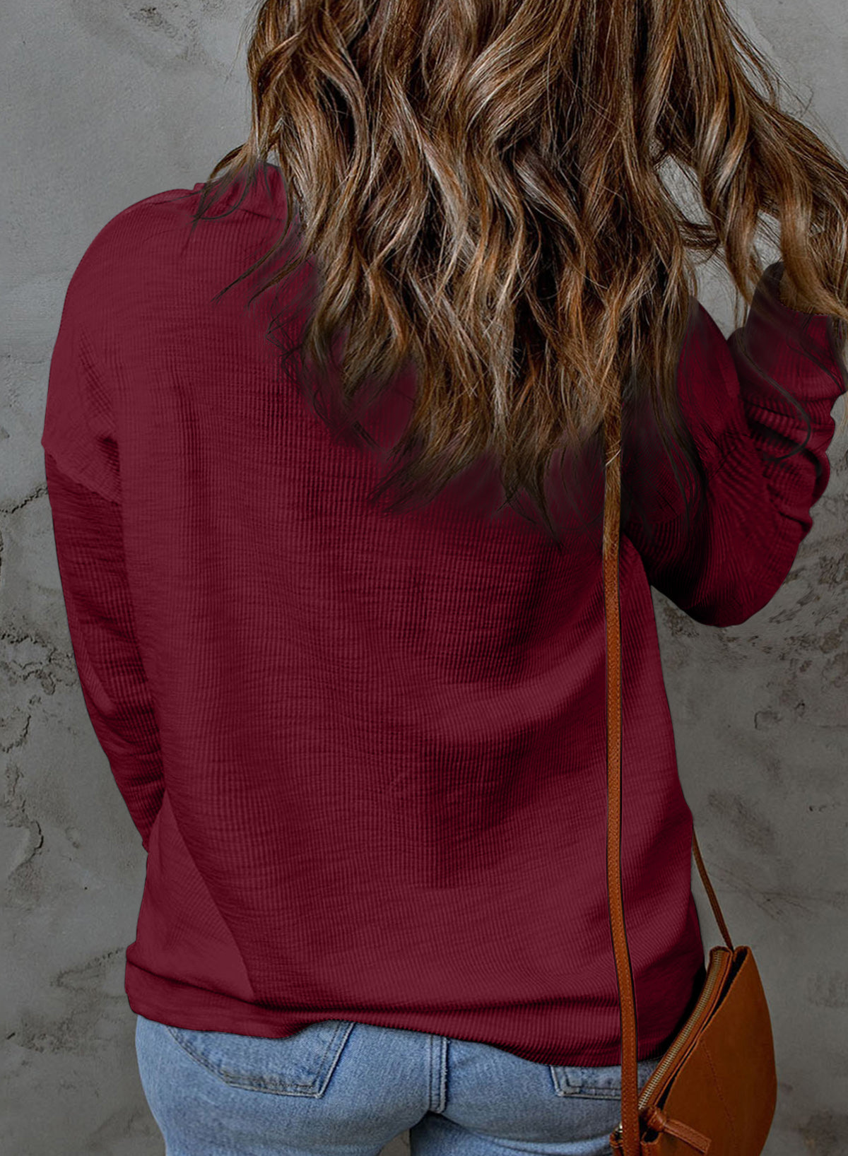 Casual Long Sleeve Waffle Knit Plus Size Shirts Blouses Pullovers Button Front Turn-down Neck Top