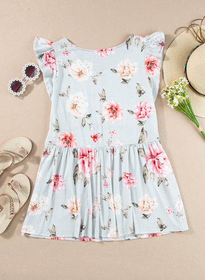 Floral Goddess Flutter Sleeve Plus Size Top V-Neck Pullover Sleeveless Tank Top