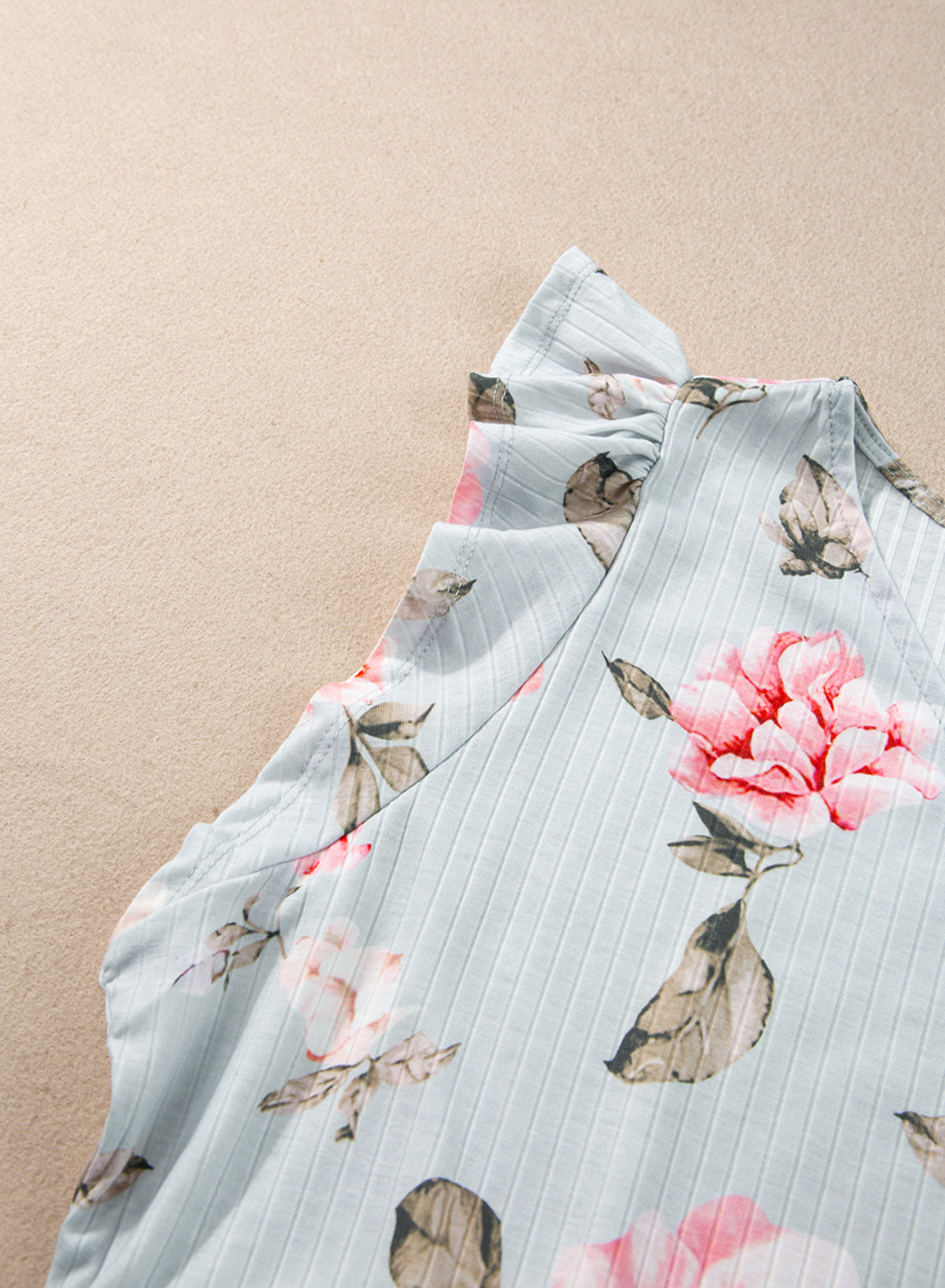 Floral Goddess Flutter Sleeve Plus Size Top V-Neck Pullover Sleeveless Tank Top