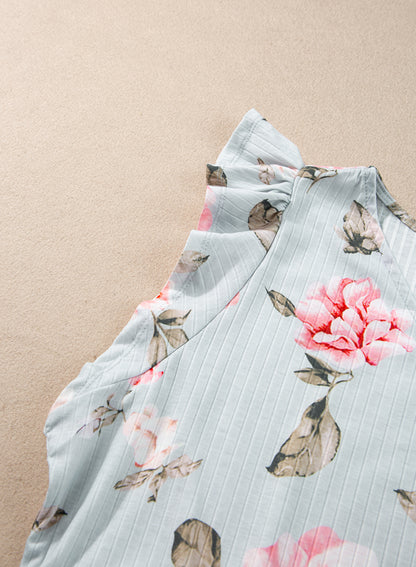 Floral Goddess Flutter Sleeve Plus Size Top V-Neck Pullover Sleeveless Tank Top