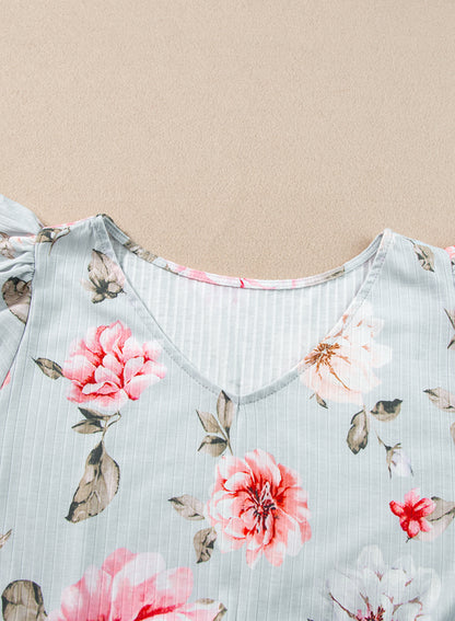 Floral Goddess Flutter Sleeve Plus Size Top V-Neck Pullover Sleeveless Tank Top