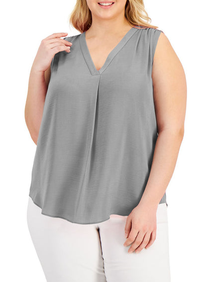 Solid Color Shirt V-Neck Sleeveless Vest Shirt Plus Size