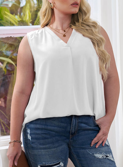 Solid Color Shirt V-Neck Sleeveless Vest Shirt Plus Size