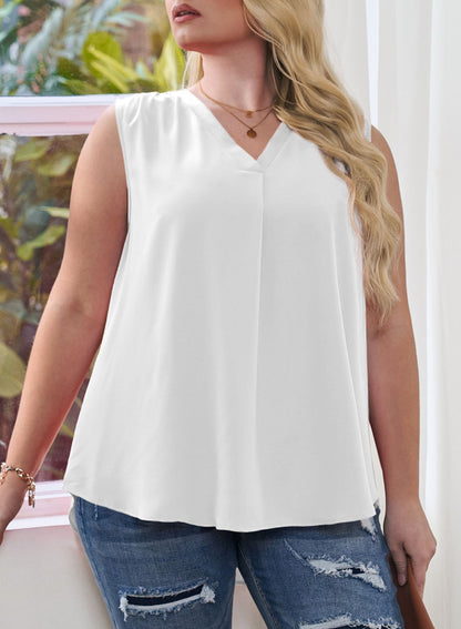 Solid Color Shirt V-Neck Sleeveless Vest Shirt Plus Size