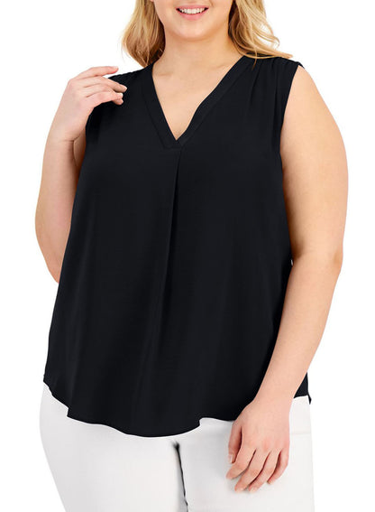 Solid Color Shirt V-Neck Sleeveless Vest Shirt Plus Size