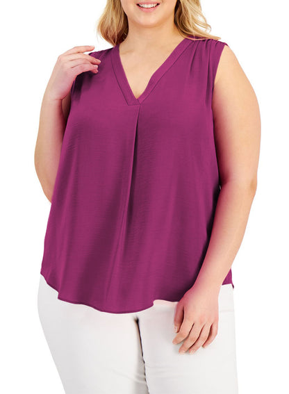 Solid Color Shirt V-Neck Sleeveless Vest Shirt Plus Size