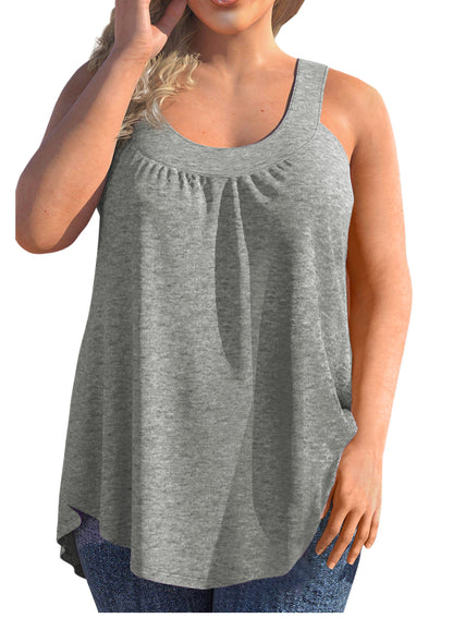 Plus Size Tank Tops for Women Pleated Flowy Summer Sleeveless Tops