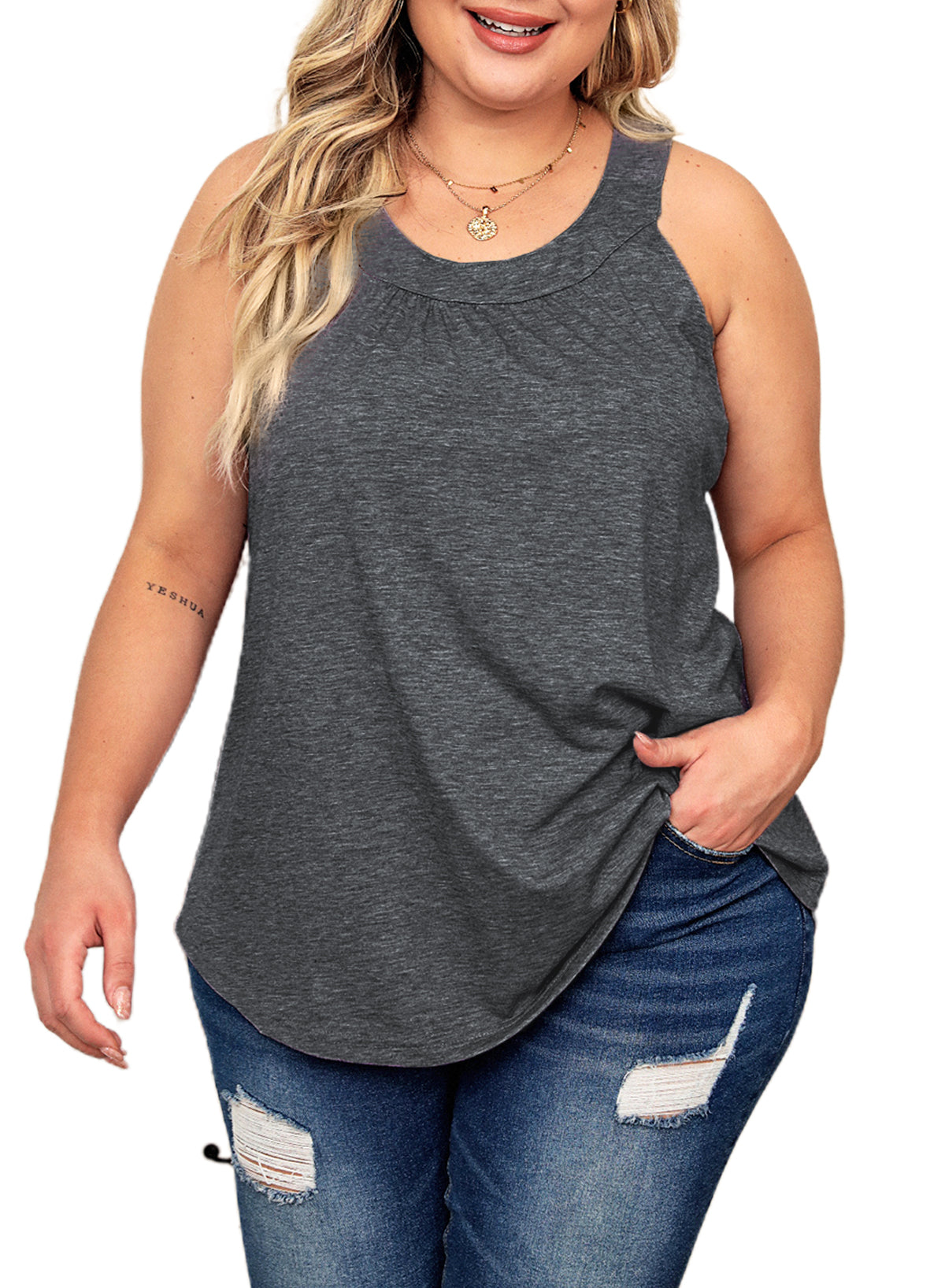 Plus Size Tank Tops for Women Pleated Flowy Summer Sleeveless Tops