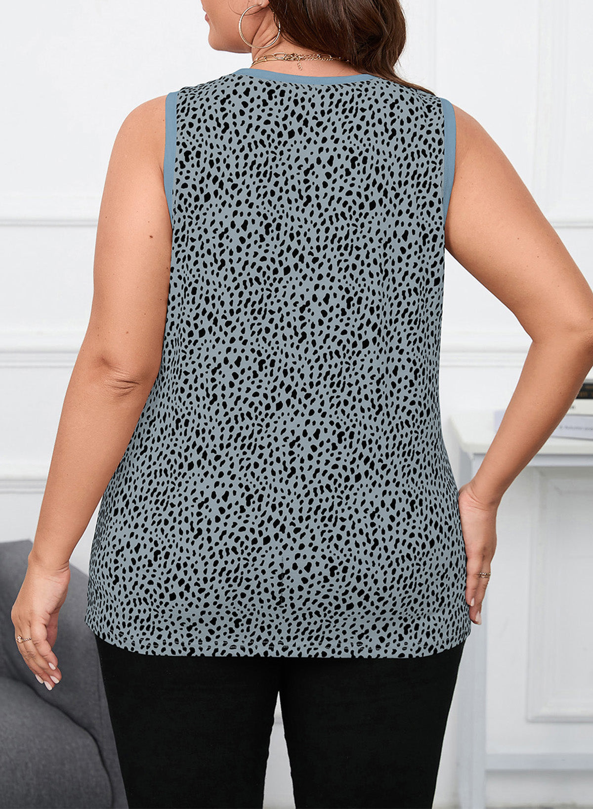 Womens Leopard Print Tank Tops Crewneck Sleeveless Summer Casual T-Shirts Blouses Plus Size