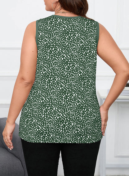 Womens Leopard Print Tank Tops Crewneck Sleeveless Summer Casual T-Shirts Blouses Plus Size