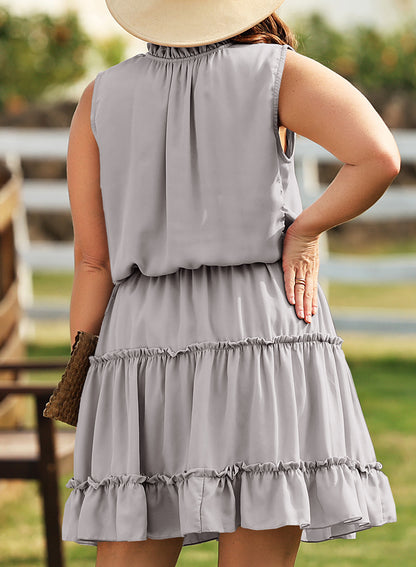 V-neck Loose Pullover Solid Color Dress Sleeveless Simple Knee-length Dress