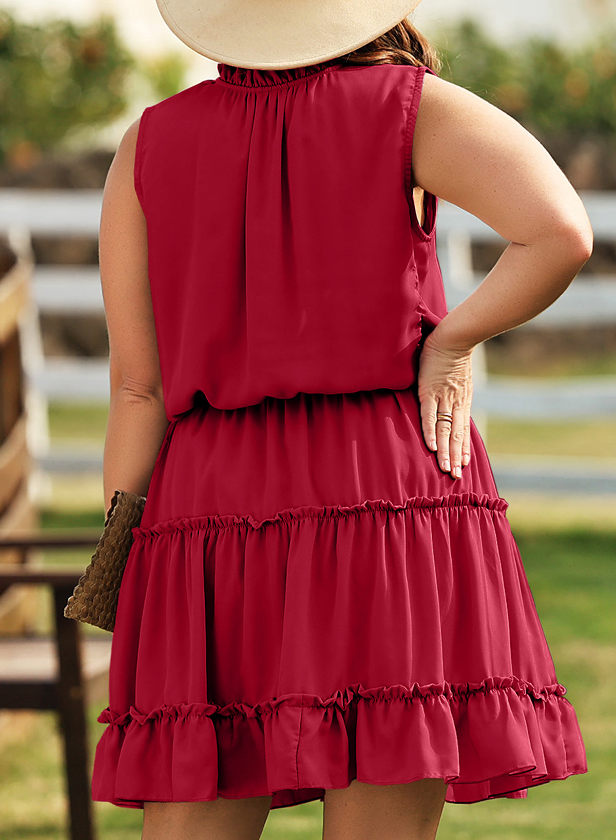 V-neck Loose Pullover Solid Color Dress Sleeveless Simple Knee-length Dress