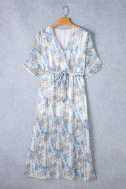 V Neck Casual Long Boho Floral Swing Flowy Slit Beach Dress