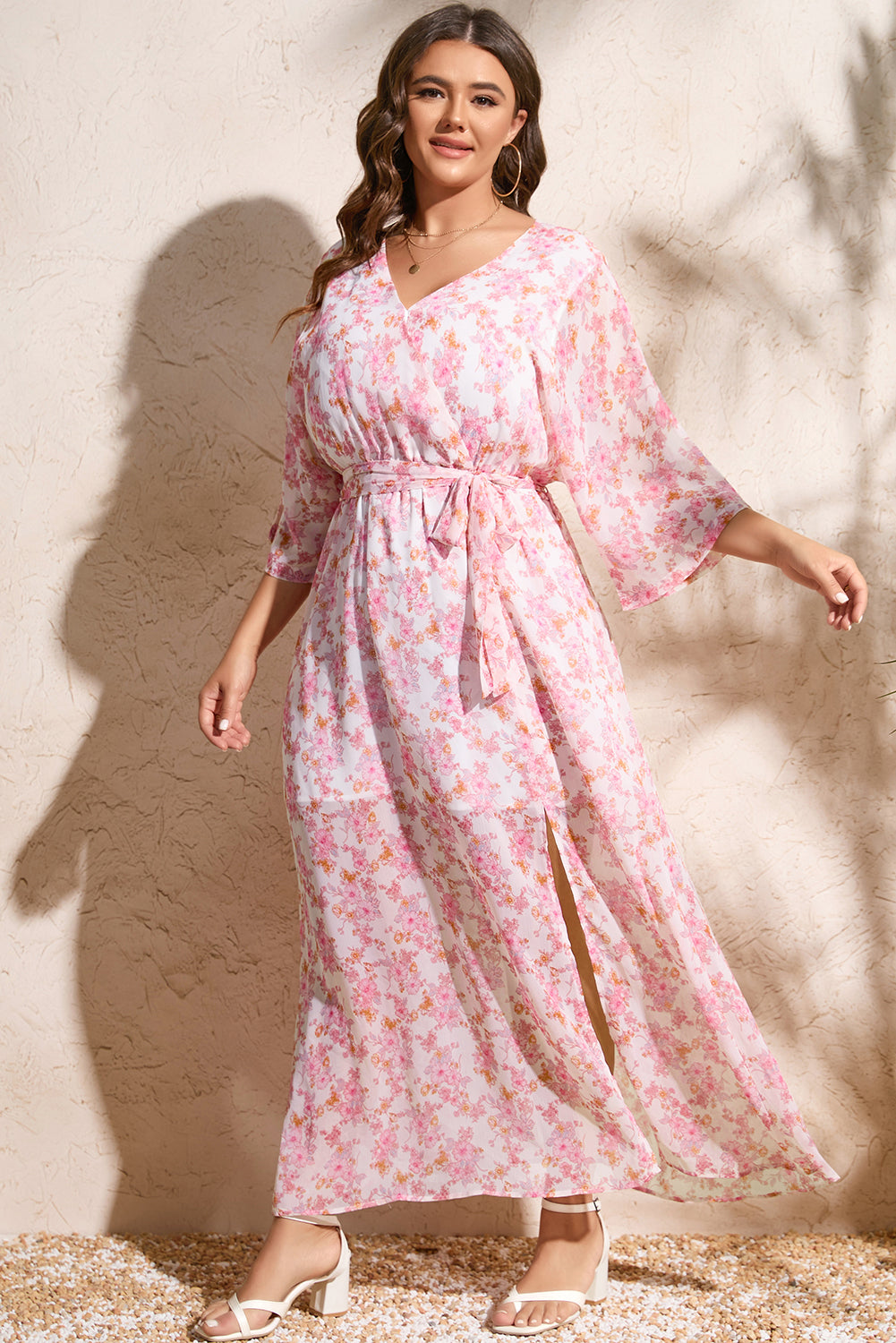 V Neck Casual Long Boho Floral Swing Flowy Slit Beach Dress