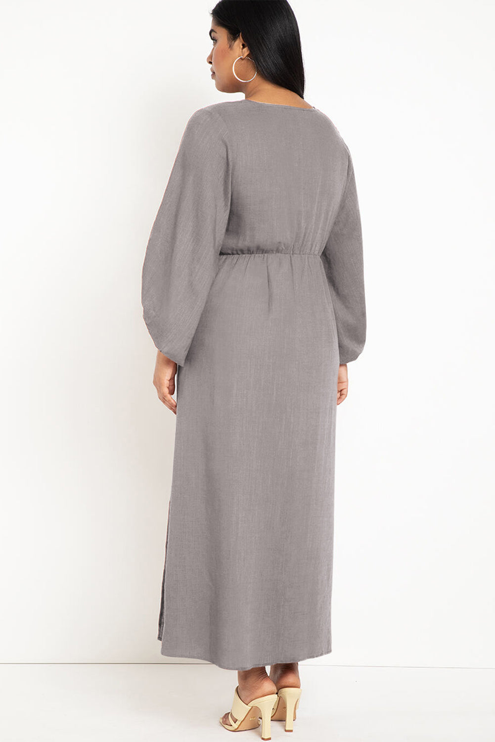 Formal Dress Full Puff Sleeve V Neck Slit Maxi Long Dresses