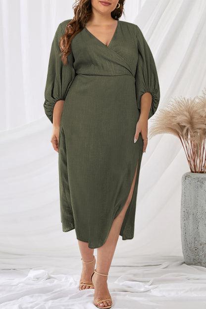 Formal Dress Full Puff Sleeve V Neck Slit Maxi Long Dresses