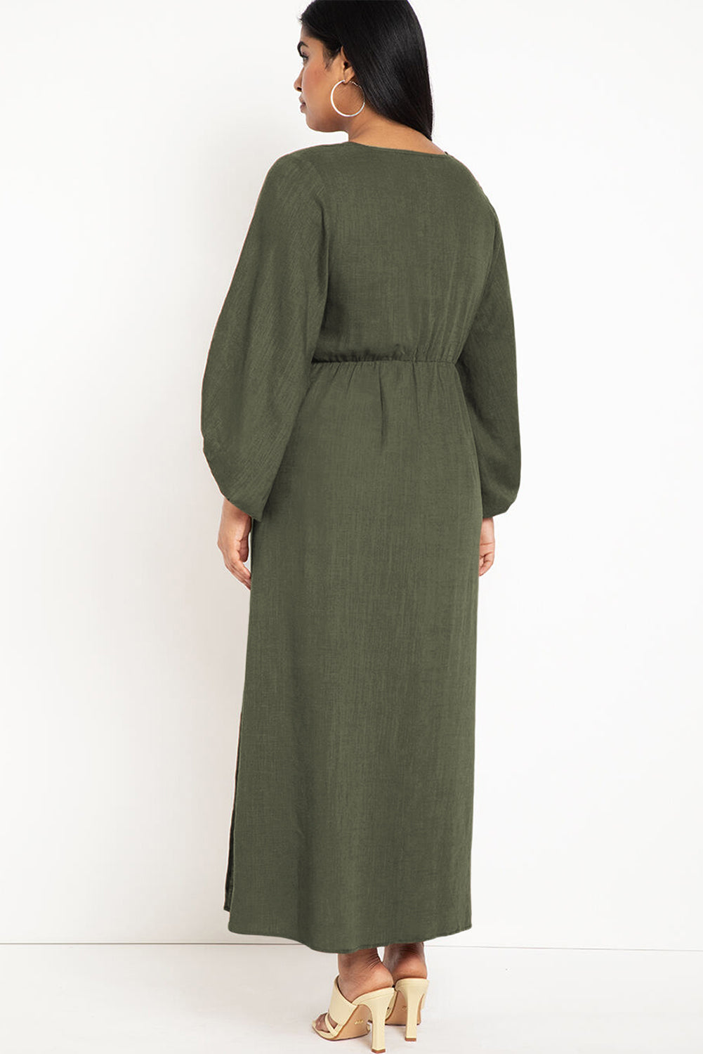 Formal Dress Full Puff Sleeve V Neck Slit Maxi Long Dresses