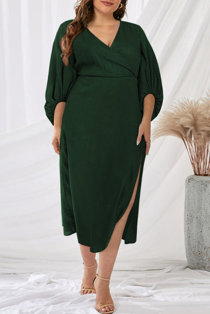 Formal Dress Full Puff Sleeve V Neck Slit Maxi Long Dresses