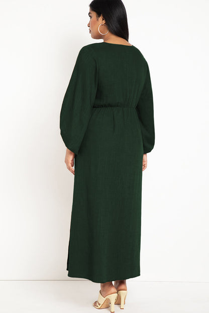 Formal Dress Full Puff Sleeve V Neck Slit Maxi Long Dresses
