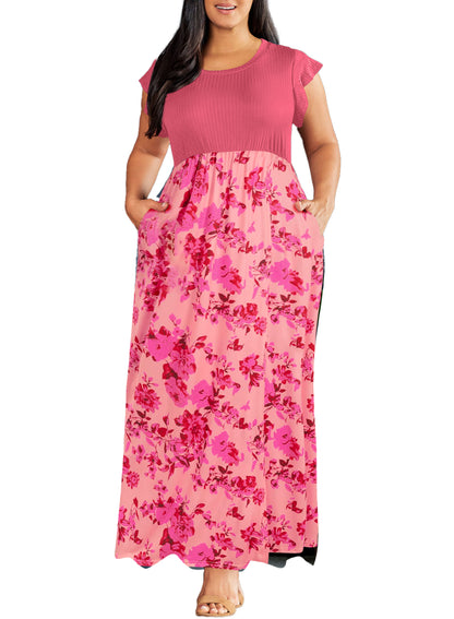 Plus Size Rib Leopard Print Fit and Flare Sleeveless Maxi Dress