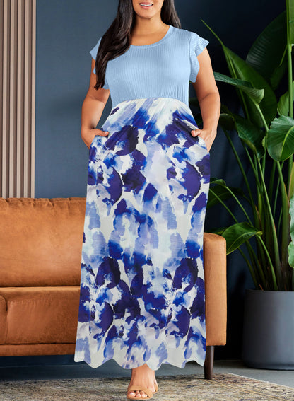 Plus Size Rib Leopard Print Fit and Flare Sleeveless Maxi Dress