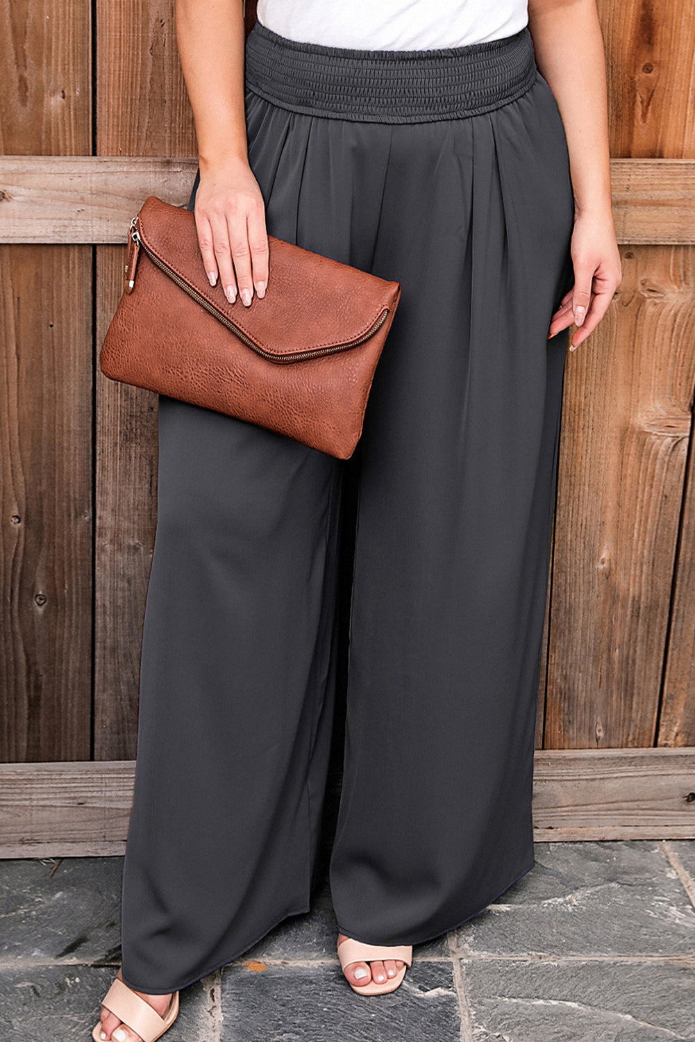 High Waisted Flowy Pull On Casual Wide Leg Pants