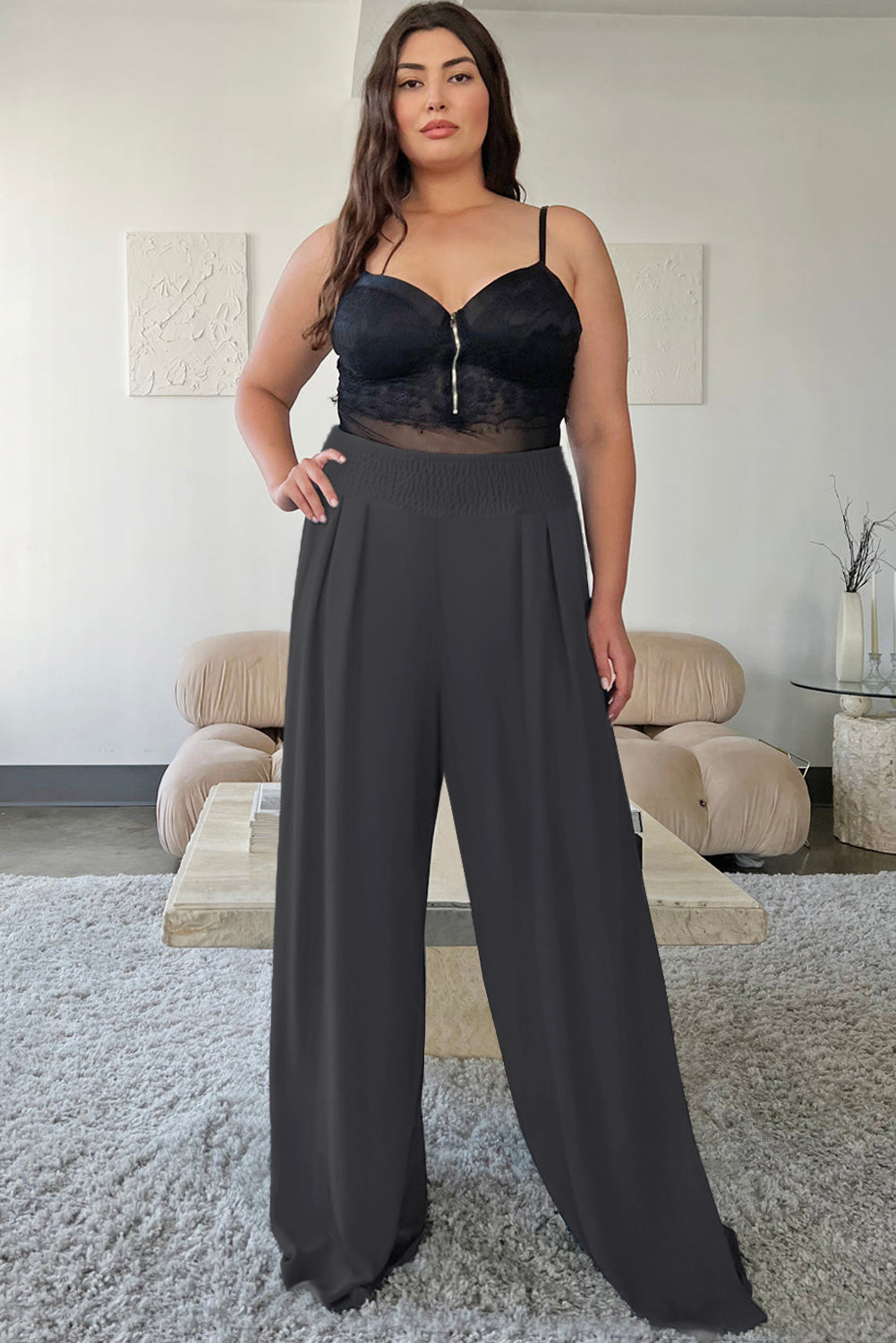 High Waisted Flowy Pull On Casual Wide Leg Pants