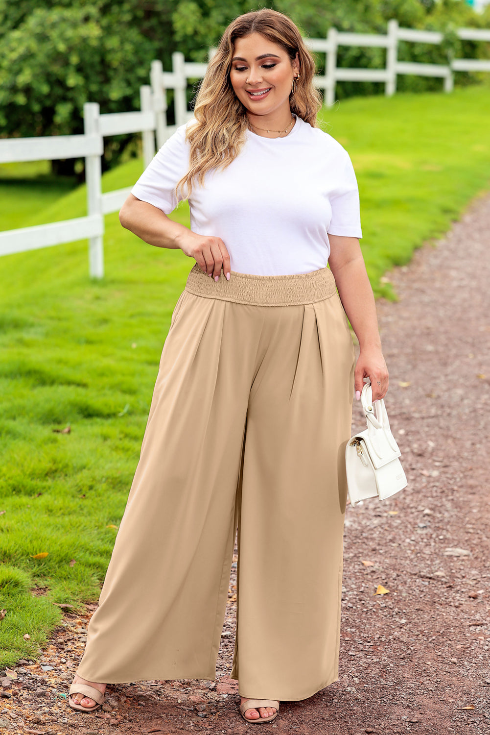 High Waisted Flowy Pull On Casual Wide Leg Pants