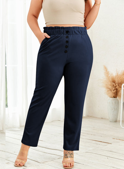 Womens Casual Loose Pants Comfy Cropped Work Pants with Pockets Elastic High Waist Paper Bag Pants