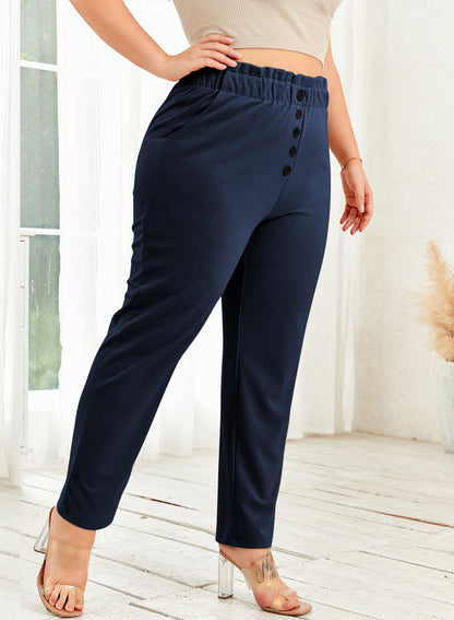 Womens Casual Loose Pants Comfy Cropped Work Pants with Pockets Elastic High Waist Paper Bag Pants