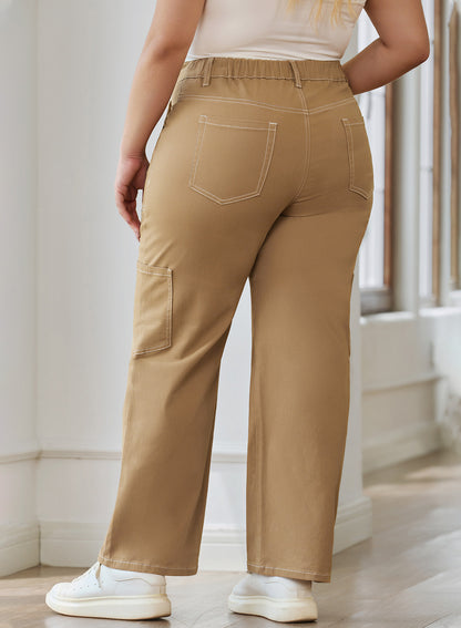 Straight Leg Loose Cut Denim Pants with Cargo Pockets for Women