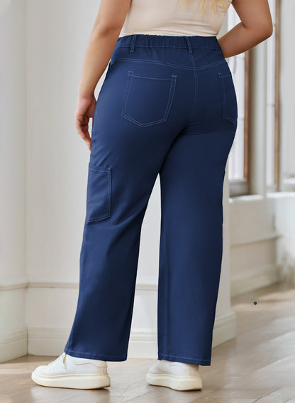 Straight Leg Loose Cut Denim Pants with Cargo Pockets for Women