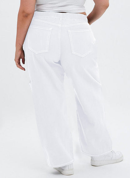 Straight Leg Loose Cut Denim Pants with Cargo Pockets for Women
