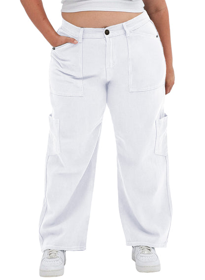 Straight Leg Loose Cut Denim Pants with Cargo Pockets for Women