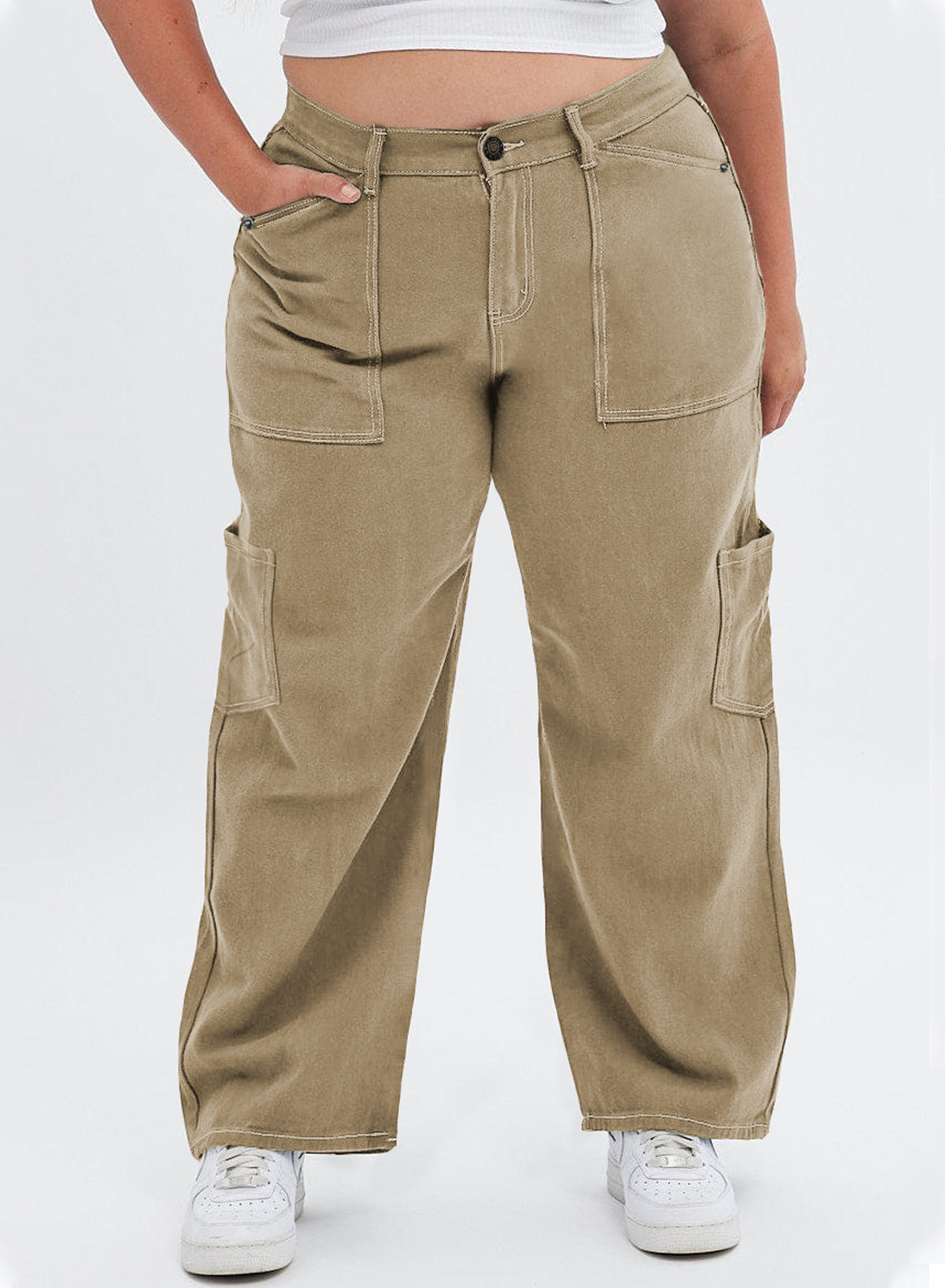 Straight Leg Loose Cut Denim Pants with Cargo Pockets for Women