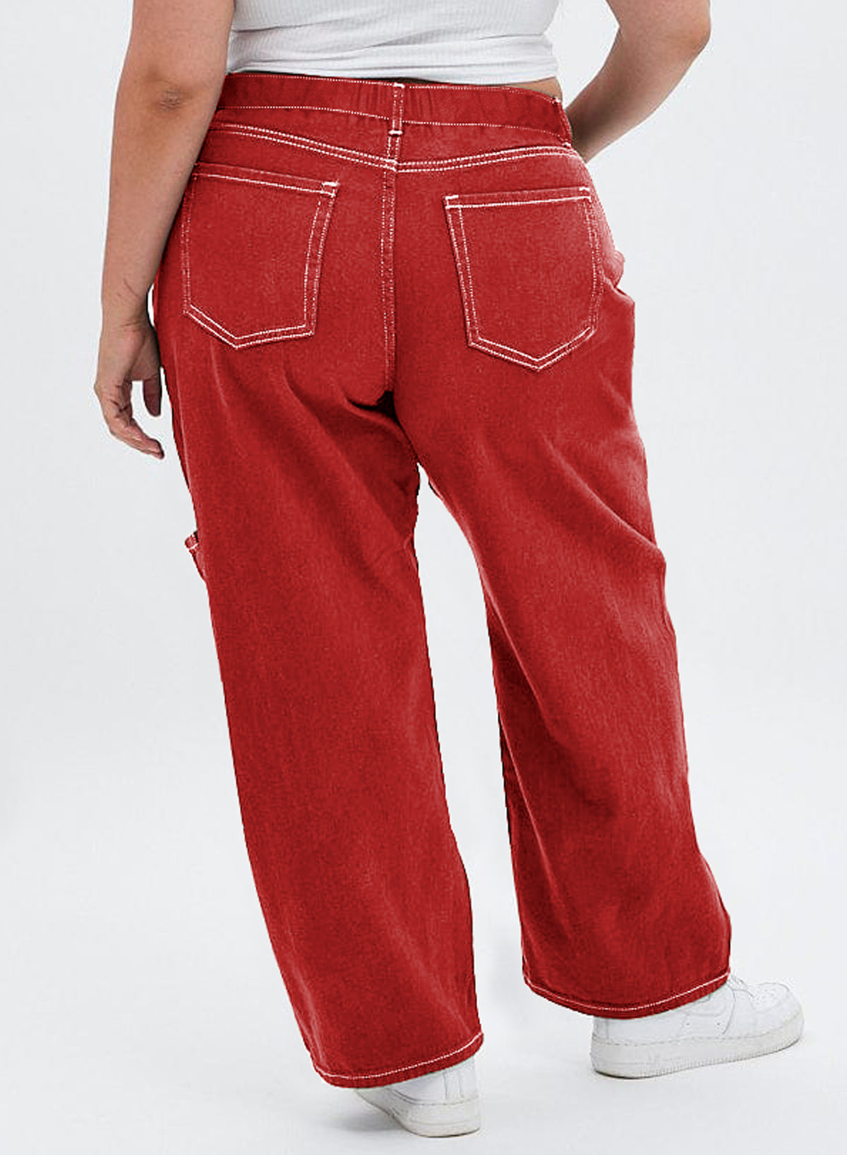 Straight Leg Loose Cut Denim Pants with Cargo Pockets for Women