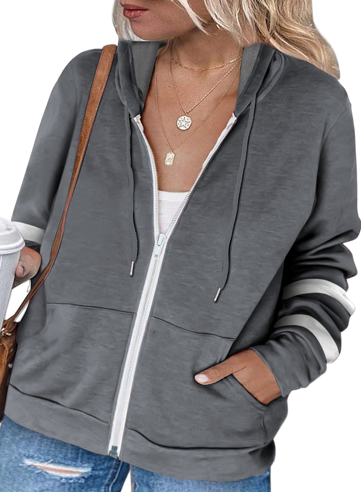 Women's Casual Fall Long Sleeve Zip Up Hoodies Hooded Sweatshirts with Pockets Plus Size