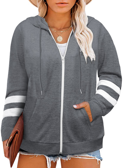 Women's Casual Fall Long Sleeve Zip Up Hoodies Hooded Sweatshirts with Pockets Plus Size