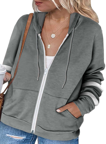 Women's Casual Fall Long Sleeve Zip Up Hoodies Hooded Sweatshirts with Pockets Plus Size