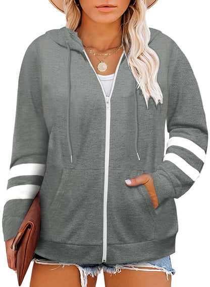 Women's Casual Fall Long Sleeve Zip Up Hoodies Hooded Sweatshirts with Pockets Plus Size