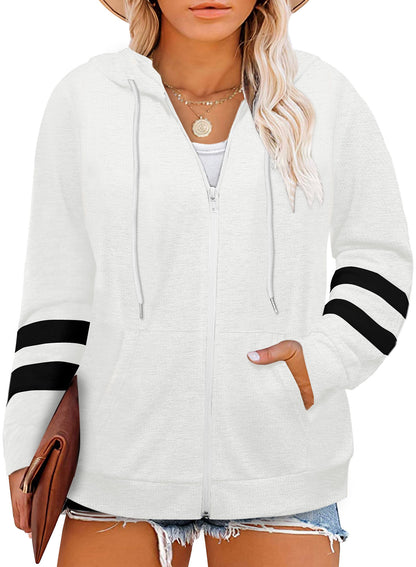 Women's Casual Fall Long Sleeve Zip Up Hoodies Hooded Sweatshirts with Pockets Plus Size