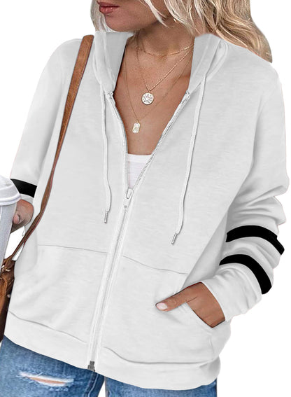 Women's Casual Fall Long Sleeve Zip Up Hoodies Hooded Sweatshirts with Pockets Plus Size