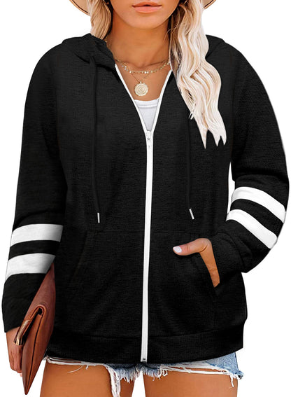 Women's Casual Fall Long Sleeve Zip Up Hoodies Hooded Sweatshirts with Pockets Plus Size