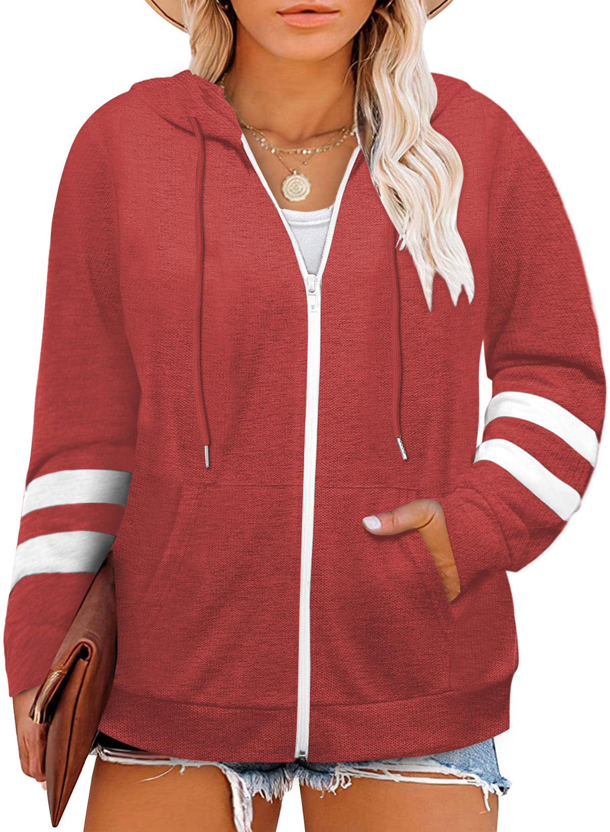 Women's Casual Fall Long Sleeve Zip Up Hoodies Hooded Sweatshirts with Pockets Plus Size