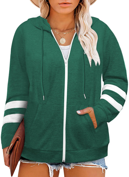 Women's Casual Fall Long Sleeve Zip Up Hoodies Hooded Sweatshirts with Pockets Plus Size