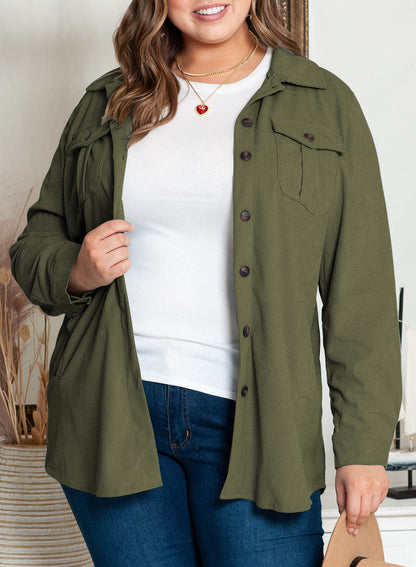 Plus Size Solid Color Jacket Mid-Length Casual Long Sleeve Coat