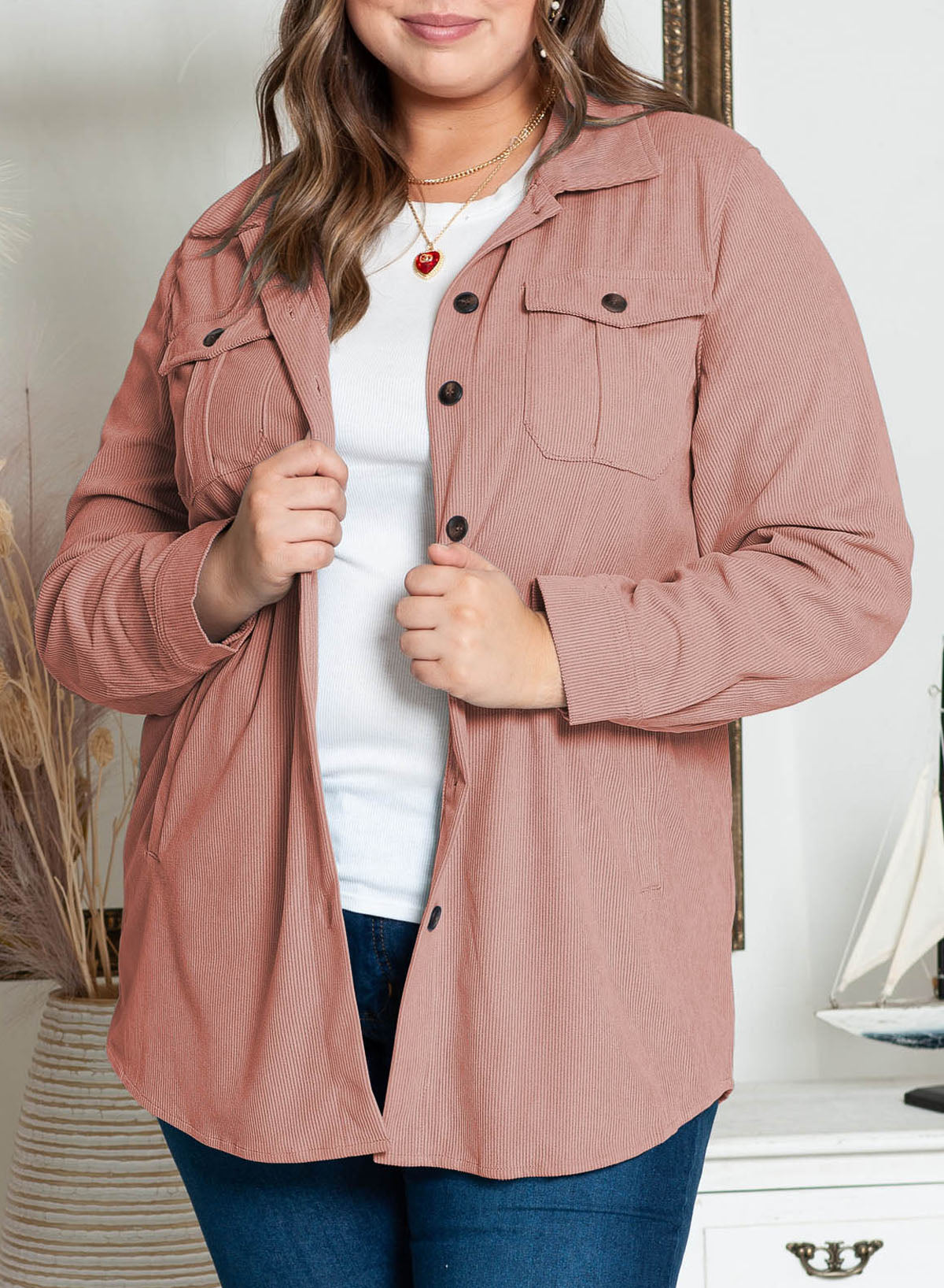 Plus Size Solid Color Jacket Mid-Length Casual Long Sleeve Coat