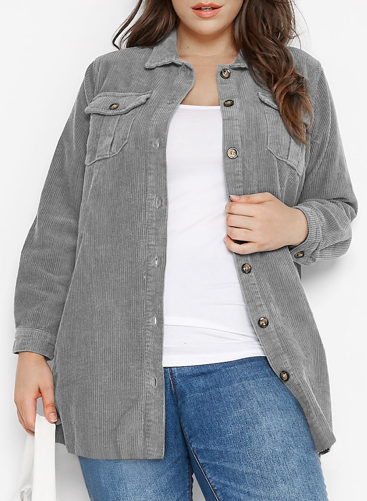 Plus Size Solid Color Jacket Mid-Length Casual Long Sleeve Coat