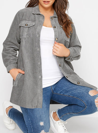 Plus Size Solid Color Jacket Mid-Length Casual Long Sleeve Coat